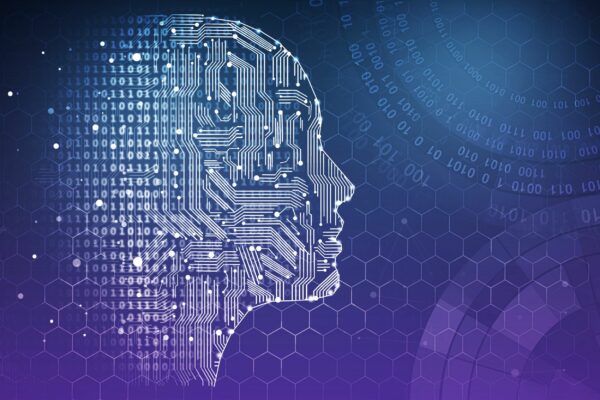 Artificial intelligence. Human head outline with circuit board inside. Technology and innovation concept. 3D Rendering